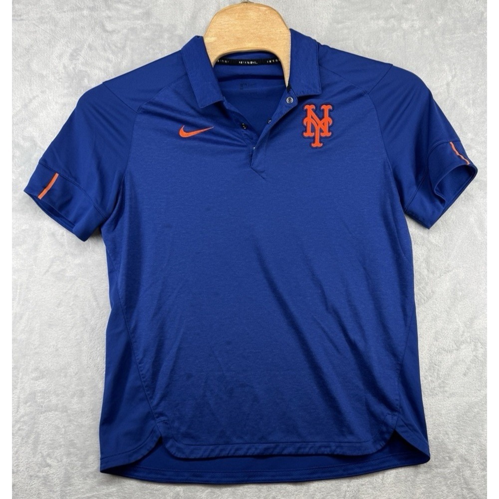 Nike Dri-Fit New York Mets Baseball Blue Polo Shirt Snap Buttons MLB Mens Size L